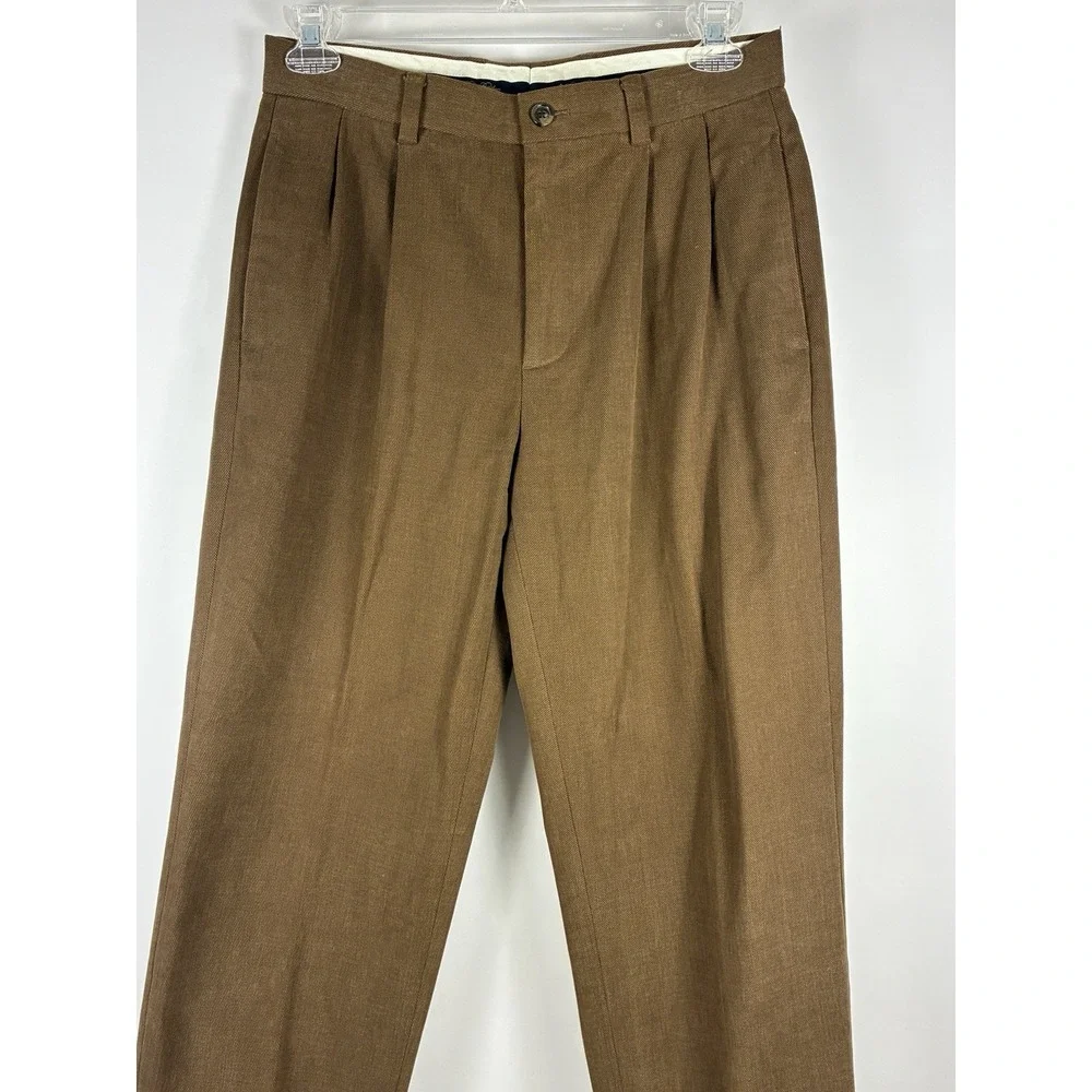 Brooks Brothers Elliot Brown Pleated Cuffed 100% Cotton Trousers 32x30 (31x29)